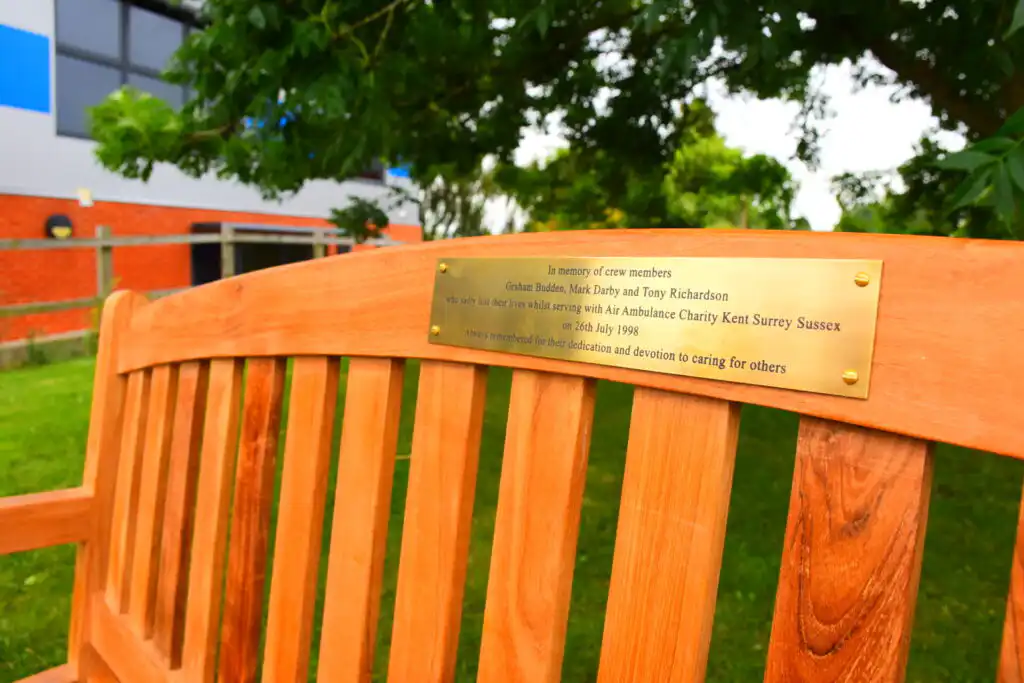 A memorial bench dedicated to Graham, Mark and Tony to mark the 25th anniversary was unveiled at the charity’s Rochester base