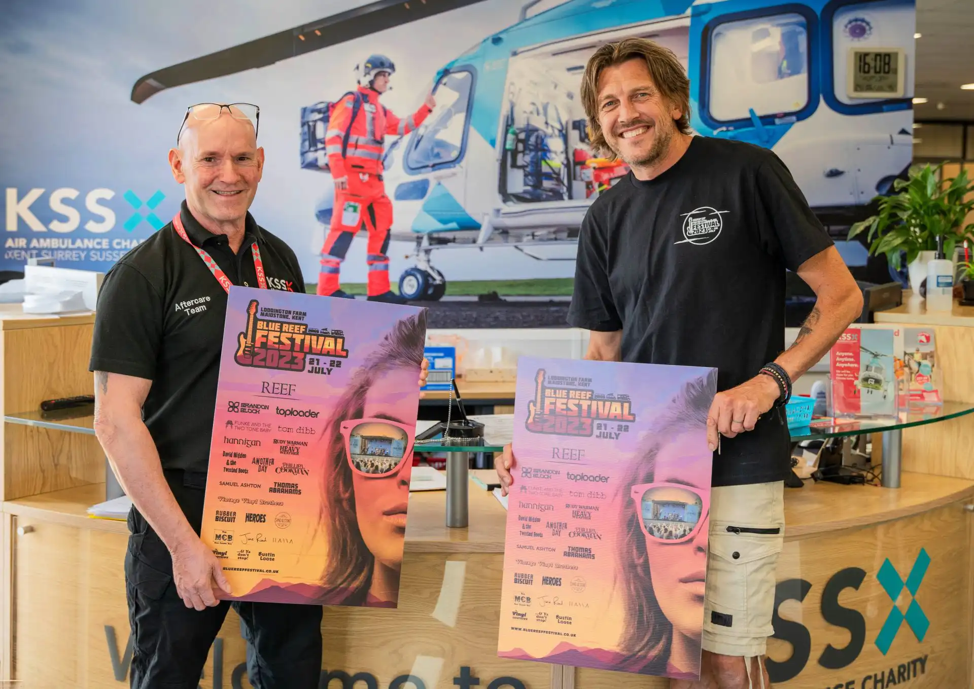 Stu Plumbley, KSS Paramedics and Patient and Family Aftercare Lead with John Wingate, founder of the Blue Reef Festival