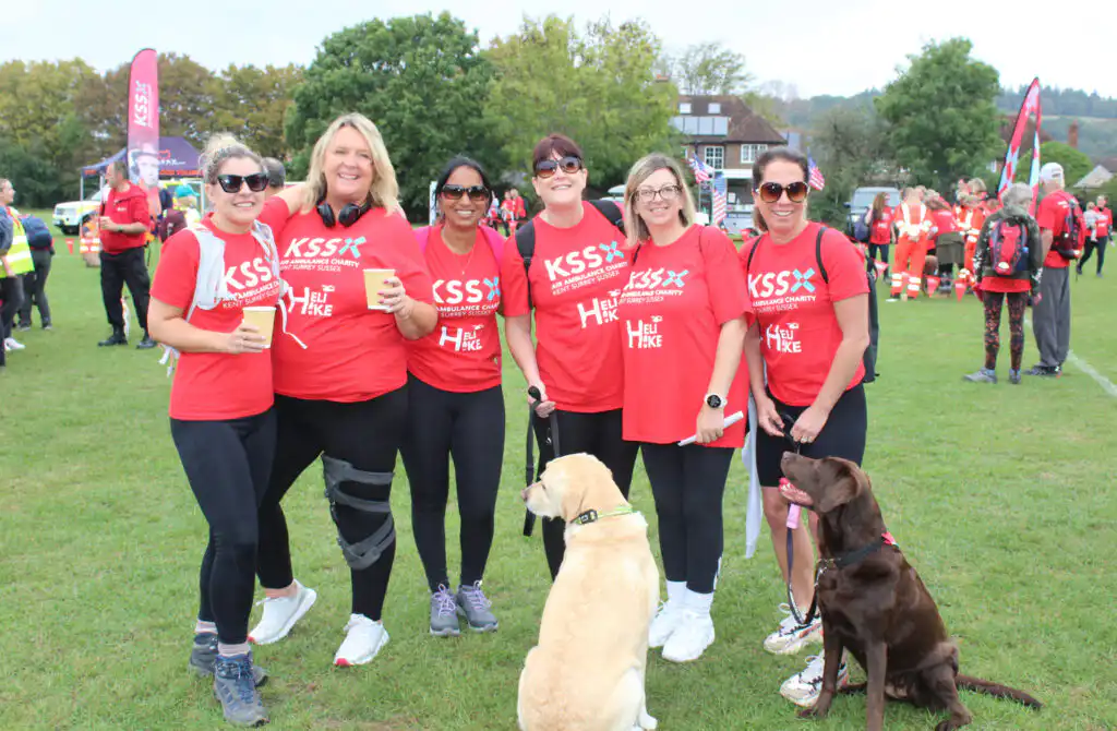 A group of walkers with two dogs