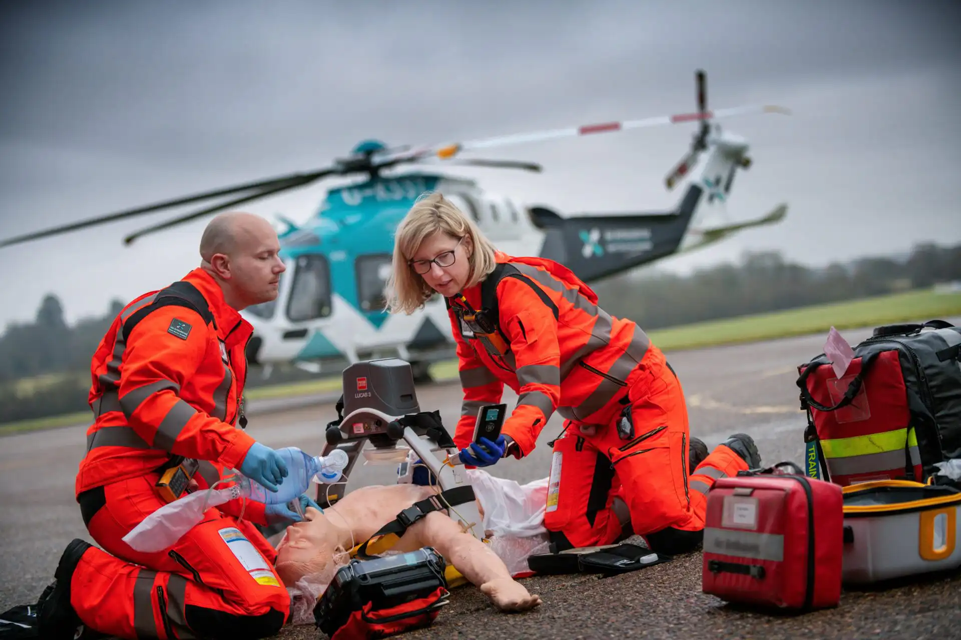 A paramedic and doctor from KSS during a training exercise