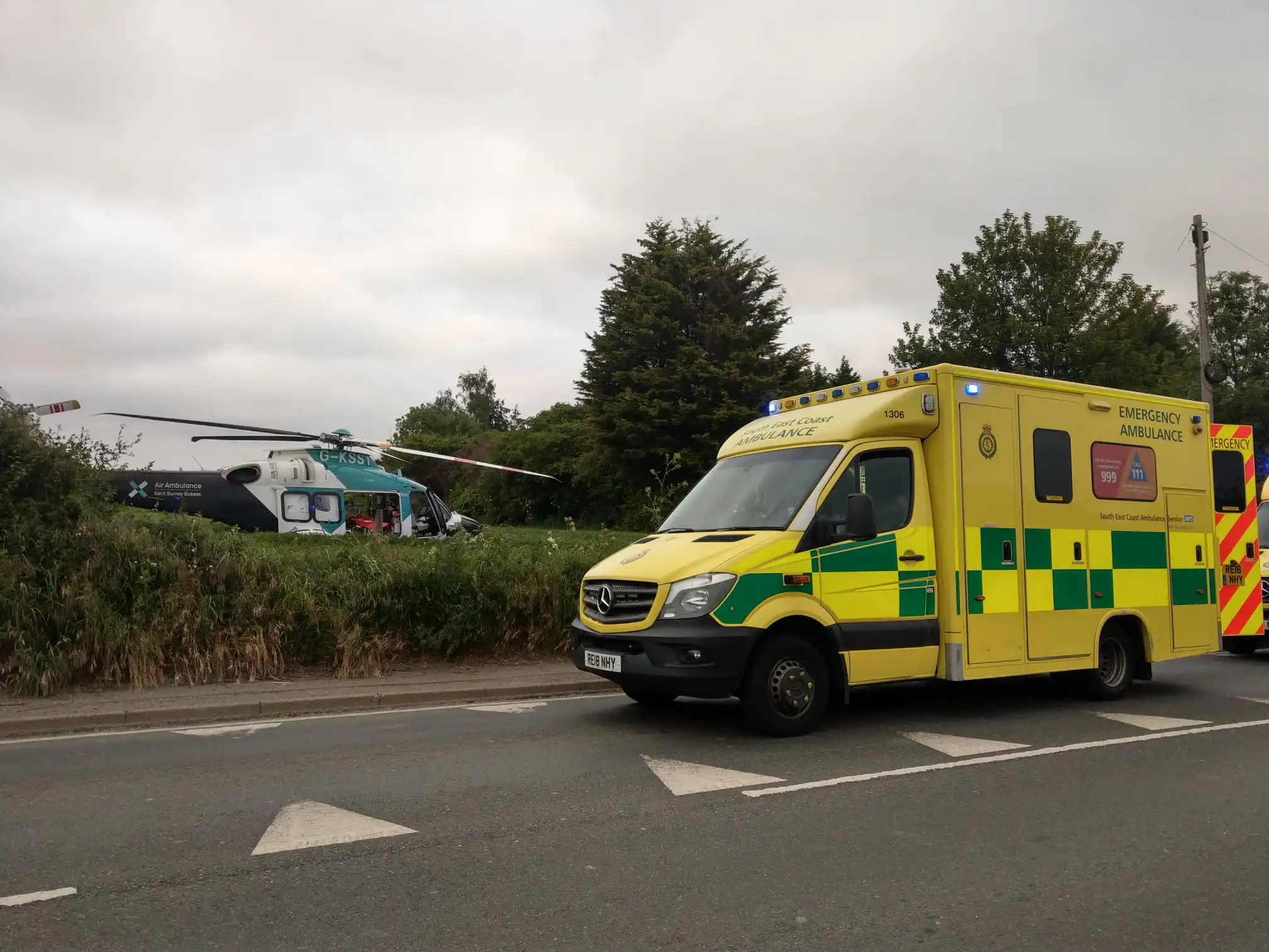 Air ambulance helicopter and land ambulance