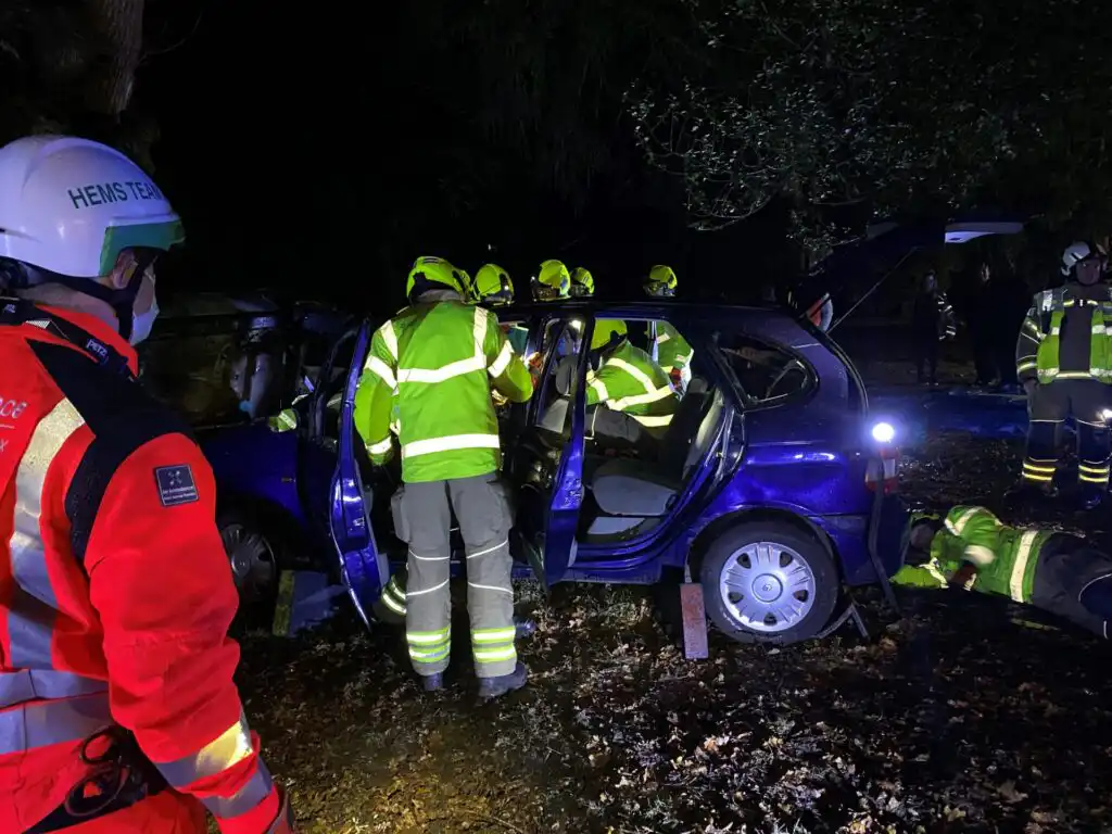 A simulated road traffic collision during training
