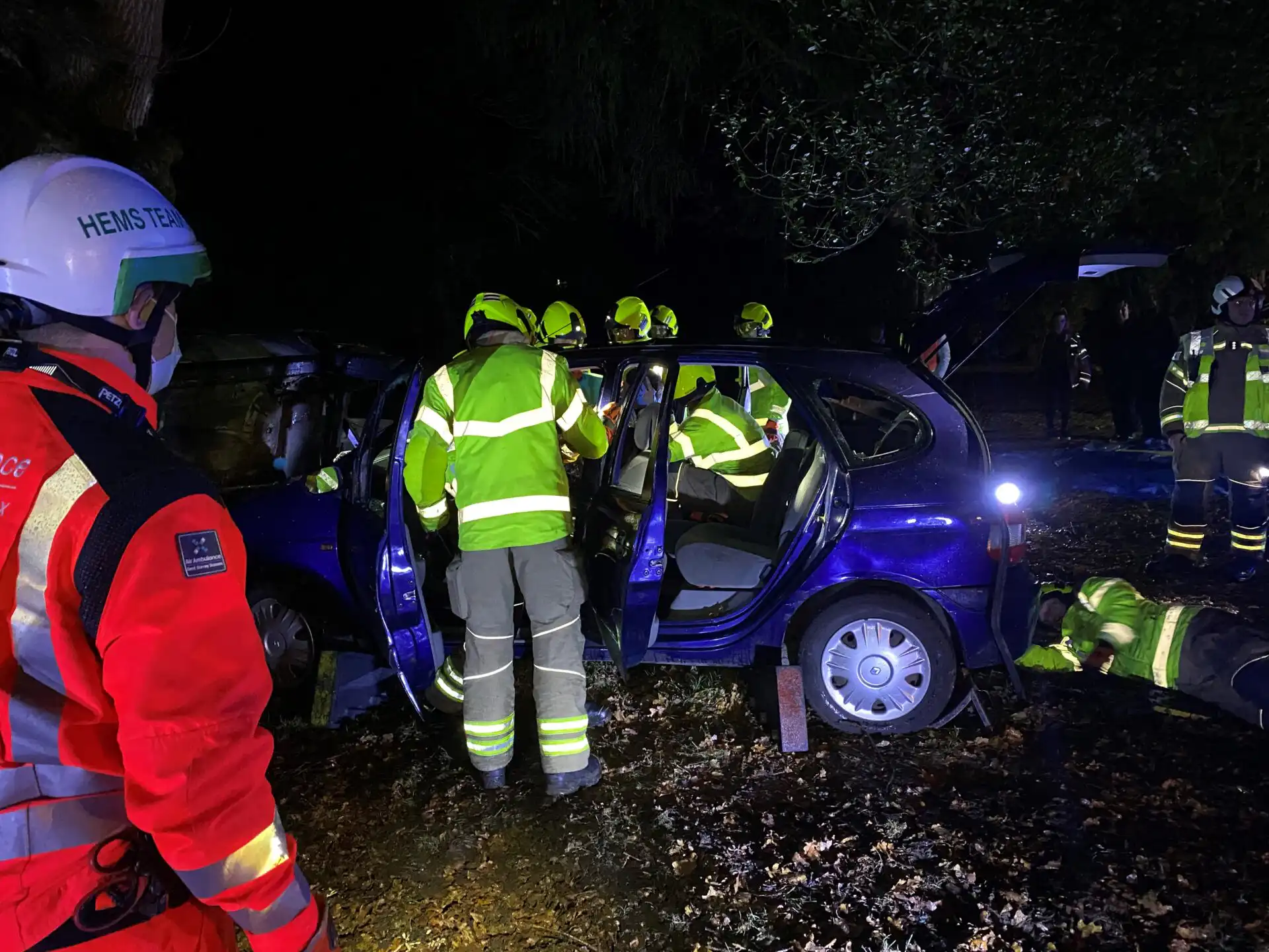 A simulated road traffic collision during training